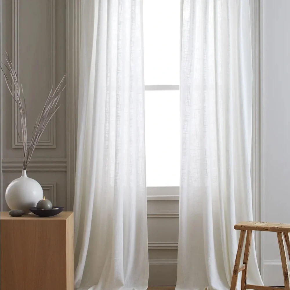 QUINCE Cotton Sheer Curtain Set 2 Panels White 48x84